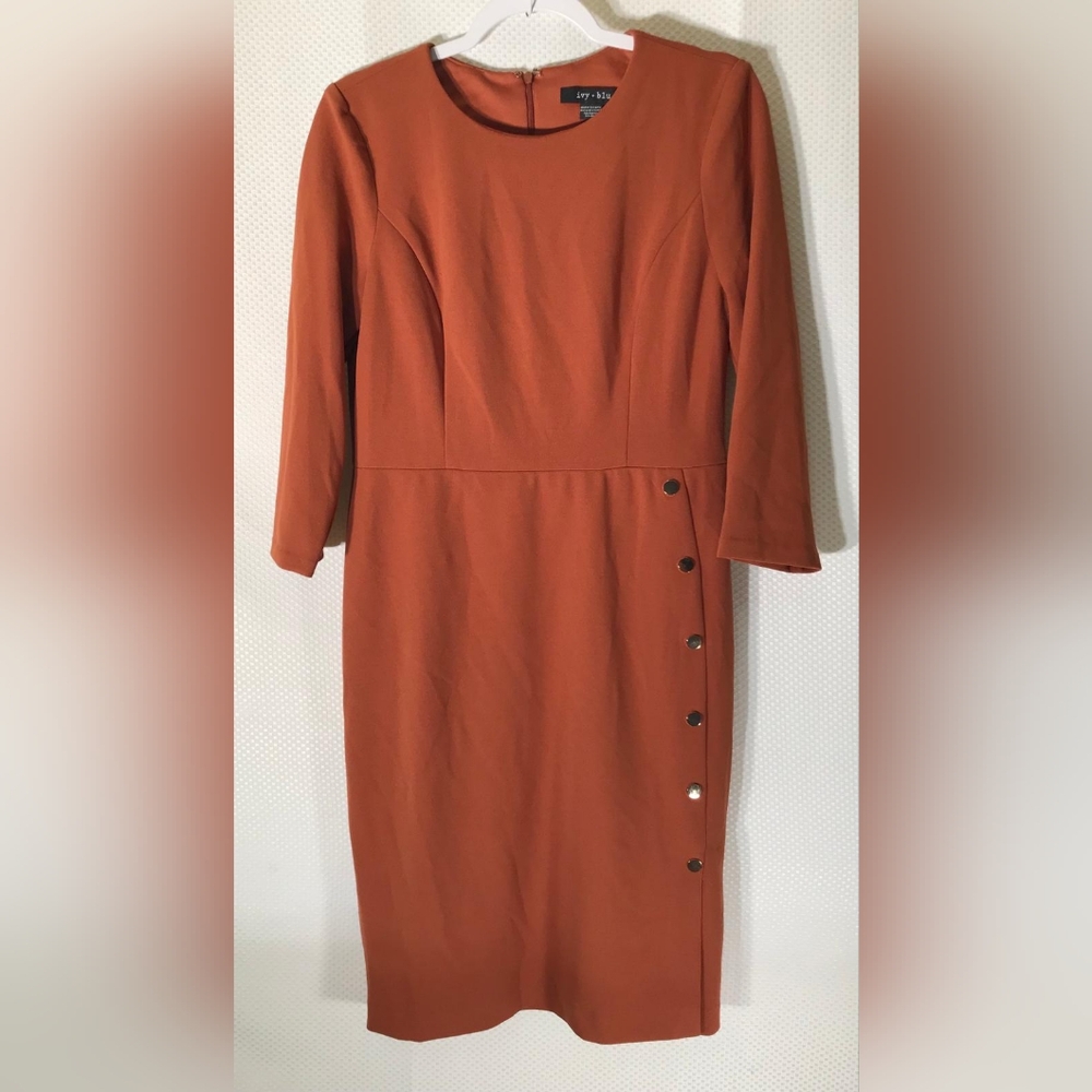 IVY+BLU Women's Elegant Rust Button-Detail Dress Zize 6